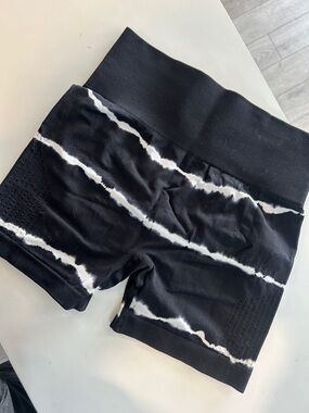 Women's Black Tie-Dye High-Waist Active Shorts